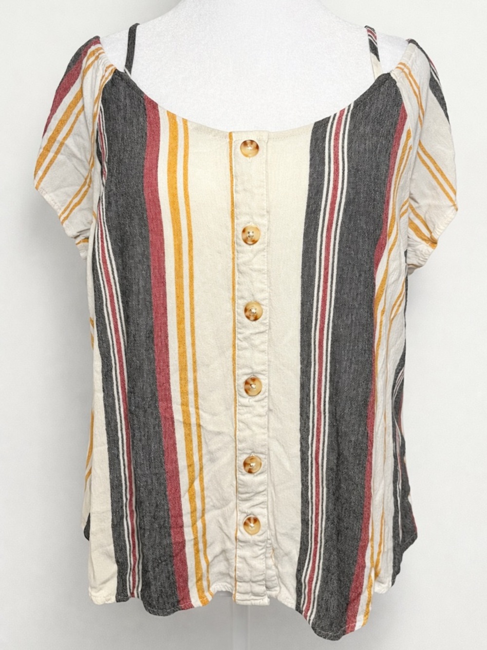 Torrid Striped Button Front Blouse Size 00 Boho Cold Shoulder Top Womens Medium